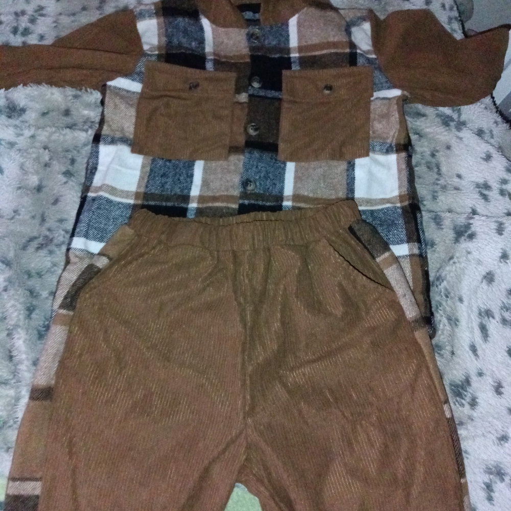 Kid's Brown Plaid Matching Set!
